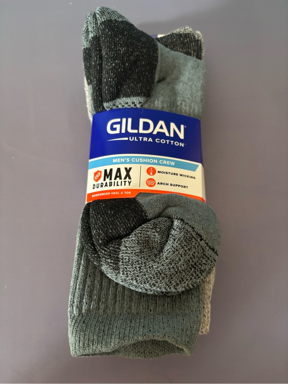 Gildan Men's Cushion Crew Socks in Gray and Black